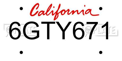 6GTY671 California License Plate