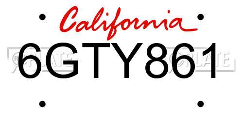 6GTY861 California License Plate