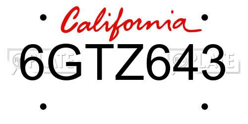 6GTZ643 California License Plate