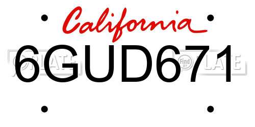 6GUD671 California License Plate