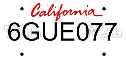 6GUE077 California License Plate