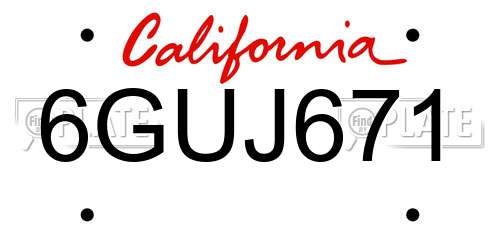 6GUJ671 California License Plate