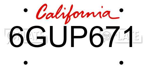 6GUP671 California License Plate