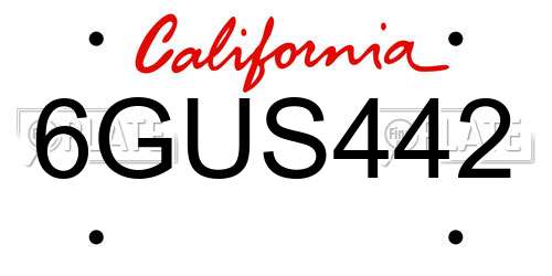 6GUS442 California License Plate