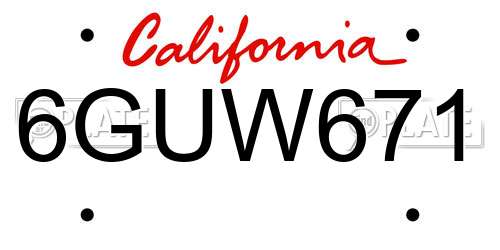 6GUW671 California License Plate