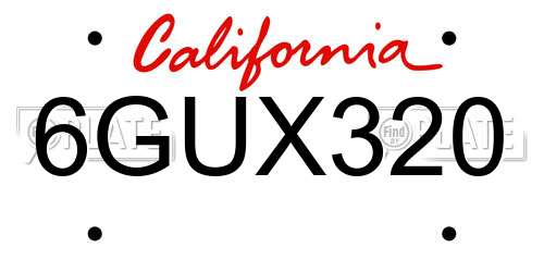 6GUX320 California License Plate