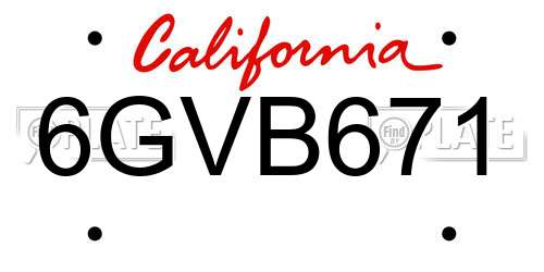6GVB671 California License Plate