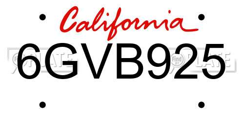 6GVB925 California License Plate