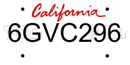 6GVC296 California License Plate