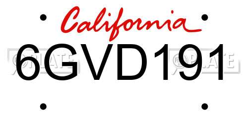 6GVD191 California License Plate