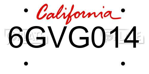 6GVG014 California License Plate