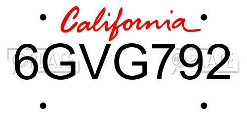6GVG792 California License Plate