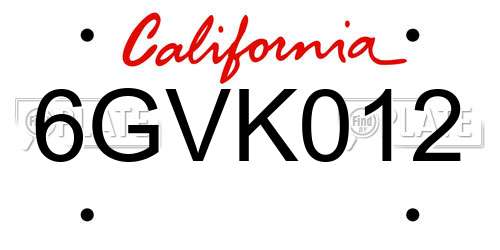 6GVK012 California License Plate