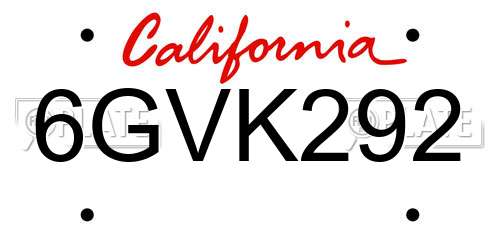 6GVK292 California License Plate