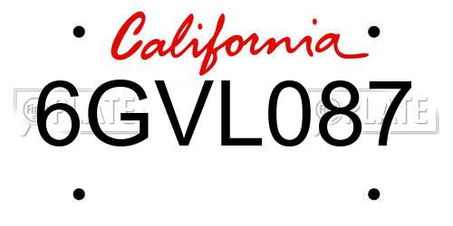 6GVL087 California License Plate
