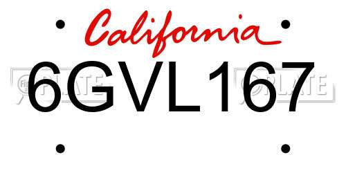 6GVL167 California License Plate
