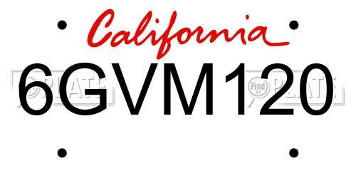 6GVM120 California License Plate