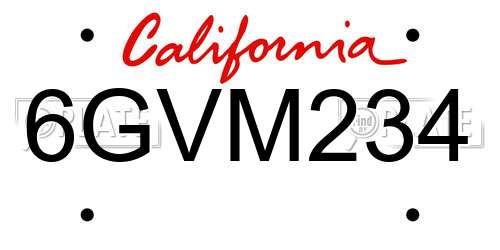 6GVM234 California License Plate
