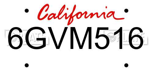 6GVM516 California License Plate