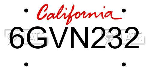 6GVN232 California License Plate