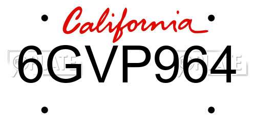 6GVP964 California License Plate