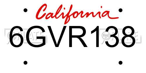 6GVR138 California License Plate