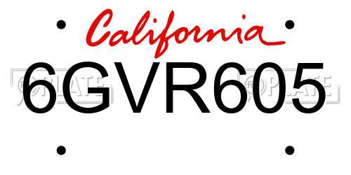 6GVR605 California License Plate