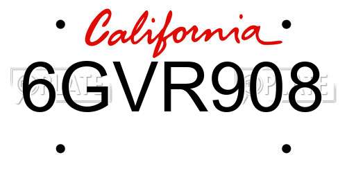 6GVR908 California License Plate