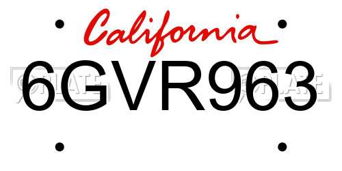 6GVR963 California License Plate