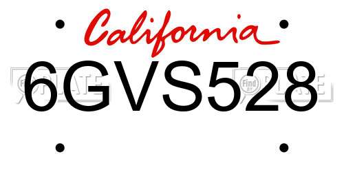6GVS528 California License Plate