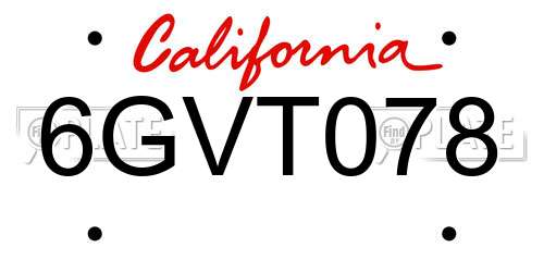 6GVT078 California License Plate
