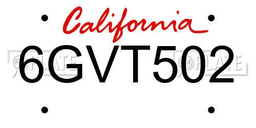6GVT502 California License Plate