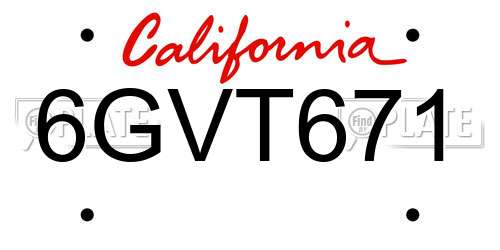 6GVT671 California License Plate