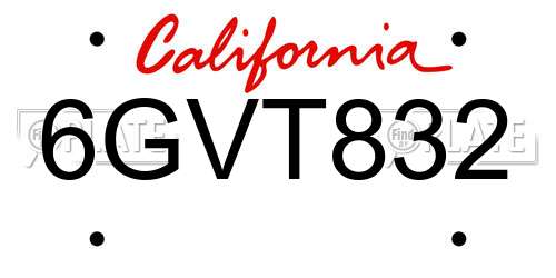 6GVT832 California License Plate