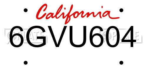 6GVU604 California License Plate