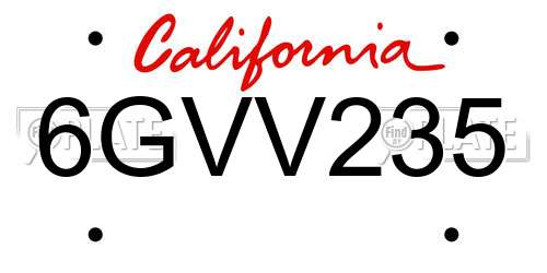 6GVV235 California License Plate