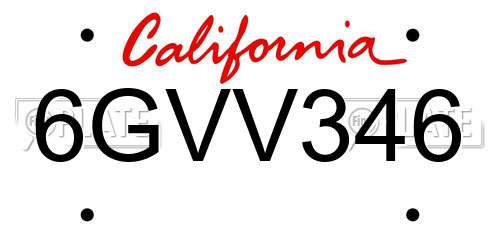 6GVV346 California License Plate