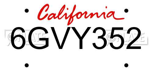 6GVY352 California License Plate