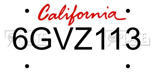 6GVZ113 California License Plate