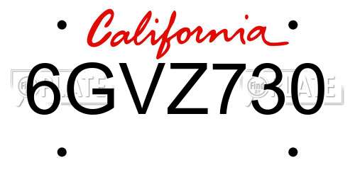 6GVZ730 California License Plate