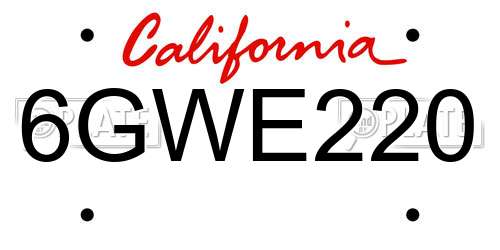 6GWE220 California License Plate