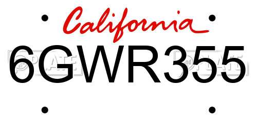 6GWR355 California License Plate