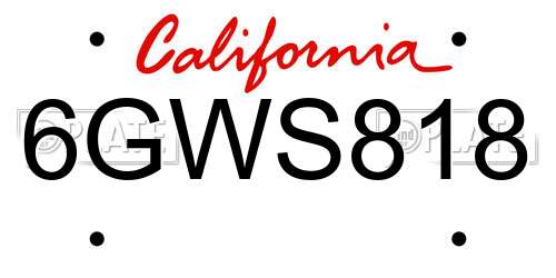 6GWS818 California License Plate
