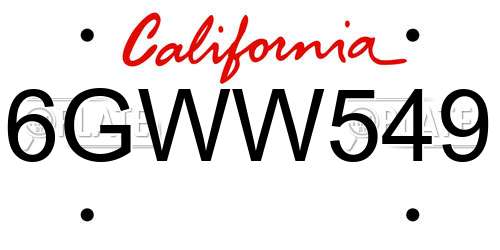 6GWW549 California License Plate