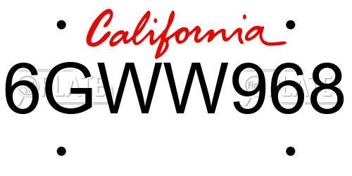6GWW968 California License Plate