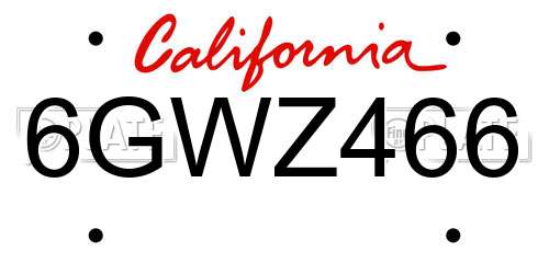 6GWZ466 California License Plate