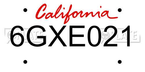 6GXE021 California License Plate