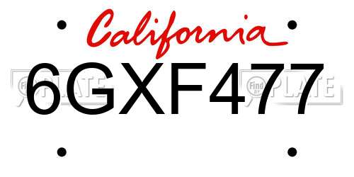 6GXF477 California License Plate