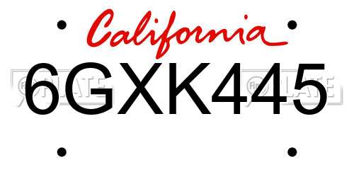 6GXK445 California License Plate