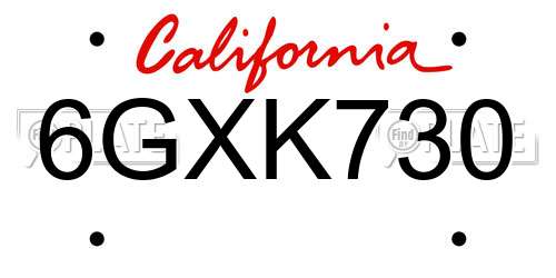 6GXK730 California License Plate